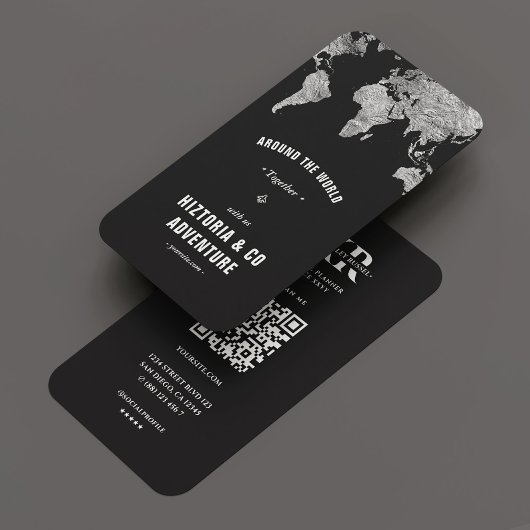 トラベルツアーアドベンチャーワールドマップシルバーブラック 名刺