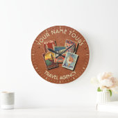 トラベルツアーエージェンシーヴィンテージはがき名前をカスタムする ラージ壁時計 (ホーム)