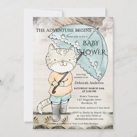 トラベルテーマかわいい子猫ベビーシャワー招待状 招待状 (正面)