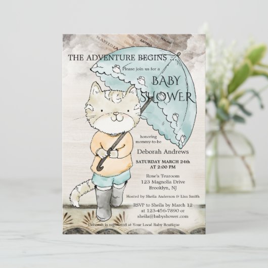 トラベルテーマかわいい子猫ベビーシャワー招待状 招待状 (スタンド正面)