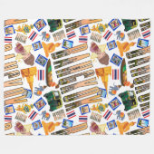 トラベルデスティネーションバンコクパターン フリースブランケット (正面(横))