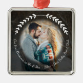 トラベルハネムーン写真エレガント手描きリース メタルオーナメント (正面)