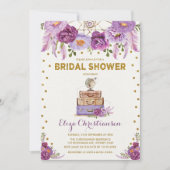 トラベルパープルフローラドリームキャッチャーブライダルシャワー 招待状 (正面)