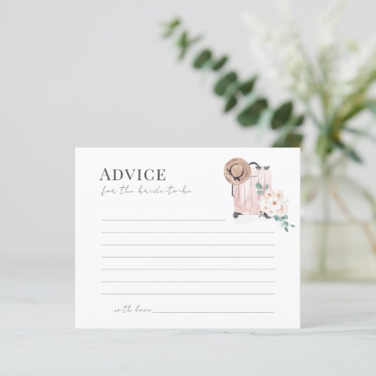 トラベルピンクスーツケースブライダルシャワーアドバイスカード (スタンド正面)