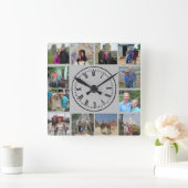 トラベルフォトコラージュの灰色の背景 スクエア壁時計 (ホーム)