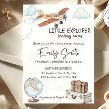 トラベルベビーシャワー招待状テンプレートリトルエクスプル