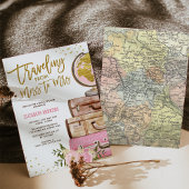 トラベルマップブライダルシャワー/ピンク金ゴールドフローラ 招待状