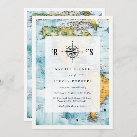 トラベルマップ海賊版テーマ結婚式招待状 招待状 (正面/裏面)