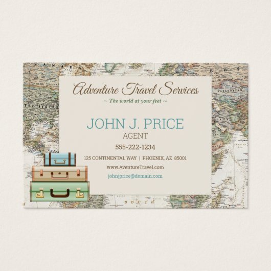 トラベルワールドマップエージェントモダンブラウンブルーベージュ (正面)