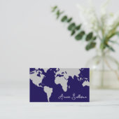 トラベルワールドマップダークブルー 名刺 (スタンド正面)