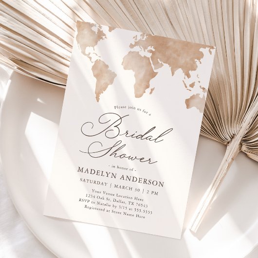 トラベルワールドマップブライダルシャワー 招待状