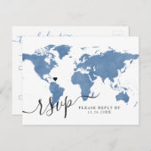 トラベルワールドマップブルーハートRSVPポストカード シーズンポストカード (正面/裏面)