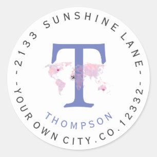 トラベルワールドマップモノグラムサーキュラー住所 シール