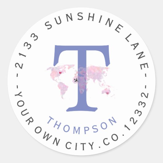 トラベルワールドマップモノグラムサーキュラー住所 シール (正面)