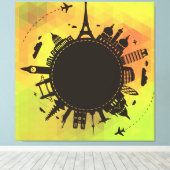 トラベルワールドランドマーククールイラストレーション キャンバスプリント (インサイチュ (ウッドフロア))