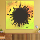 トラベルワールドランドマーククールイラストレーション キャンバスプリント (インサイチュ (リビング))