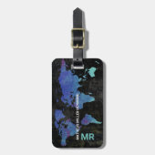 トラベルワールド国際的マップ動揺してブルー ラゲッジタグ (正面縦)