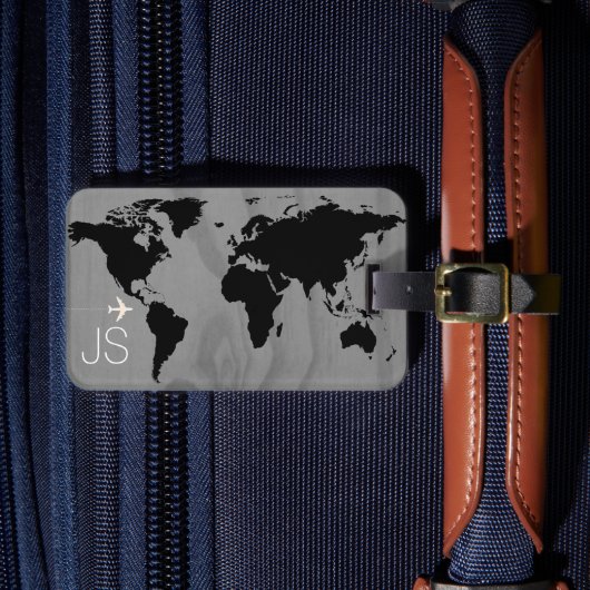 トラベル世界地図カスタム白黒 ラゲッジタグ (正面インサイチュ4)