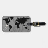 トラベル世界地図カスタム白黒 ラゲッジタグ (正面横)
