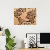 「トラベル待ち」旧世界地図 ポスター (ホームオフィス)