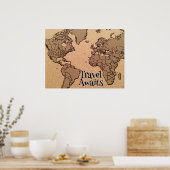 「トラベル待ち」旧世界地図 ポスター (キッチン)