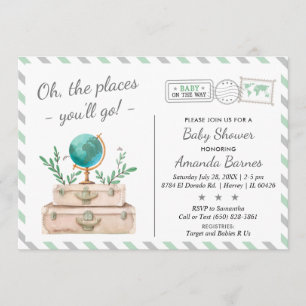 トラベル·アド男女兼用ベンチャーミント·ベビー·シャワー 招待状