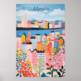 トラベル アート 絵画 都市 デンマーク オーフス ポスター