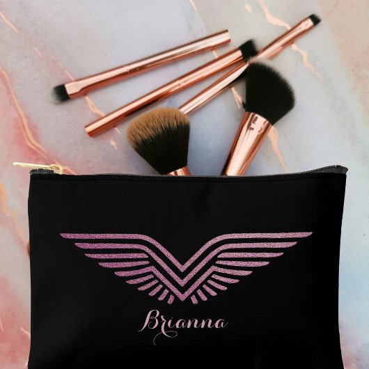 トラベル パイロット ウィングス ピンク スパークル かわいい カスタム アクセサリーポーチ