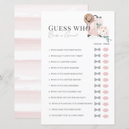 トラベル ピンク スーツケース ブライダル シャワー ゲス フー (正面/裏面)