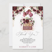 トラベル ベイビー シャワー バーガンディー ブラッシュ フラワーズ アドベンチャー サンキューカード (正面)