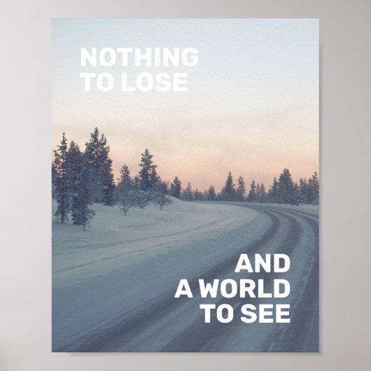 トラベ感動的ル引用文ピンクグレー自然写真 ポスター (正面)