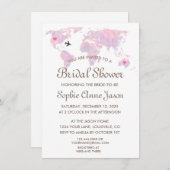 トラベ結婚ルの水彩世界地図ブライダルシャワー 招待状 (正面/裏面)