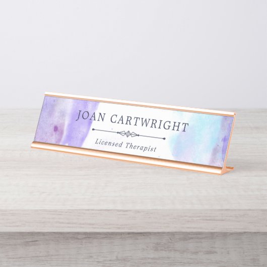 トランキル雨の紫の水彩 デスクネームプレート (正面)