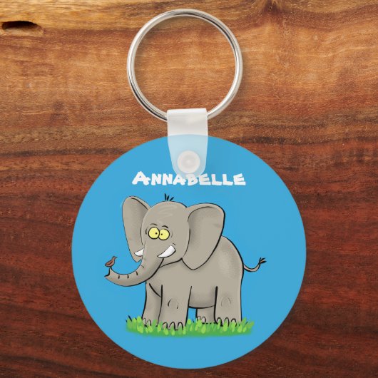 トランクおもしろいマンガに鳥を乗せた可愛い象 キーホルダー (正面)
