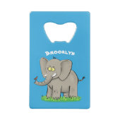 トランクおもしろいマンガに鳥を乗せた可愛い象 クレジットカード栓抜き (裏面)