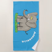 トランクおもしろいマンガに鳥を乗せた可愛い象 ビーチタオル (正面)