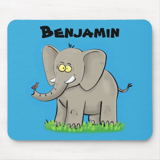 トランクおもしろいマンガに鳥を乗せた可愛い象 マウスパッド (正面)