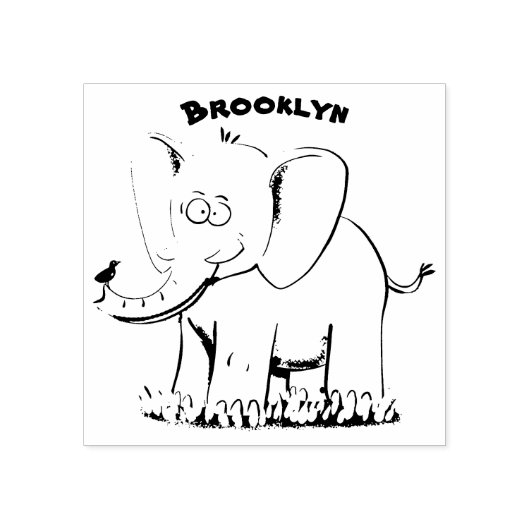 トランクおもしろいマンガに鳥を乗せた可愛い象 ラバースタンプ (インプリント)