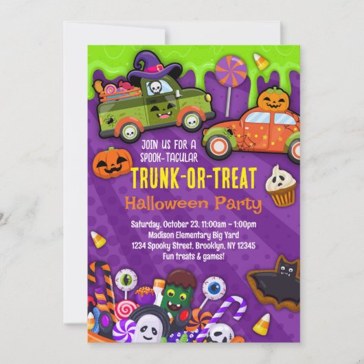トランクまたはトリートハローウィンパーティ招待状 子供へ 招待状 (正面)