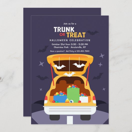トランクまたは治療ハローウィンパーティ 招待状 (正面/裏面)