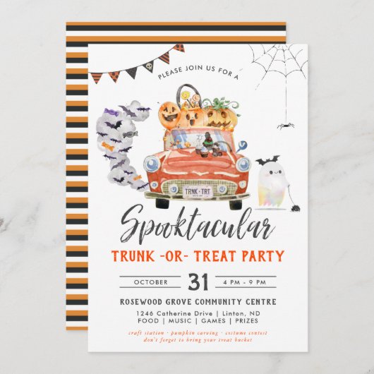 トランクまたは治療|ハローウィンパーティ招待状 招待状 (正面/裏面)