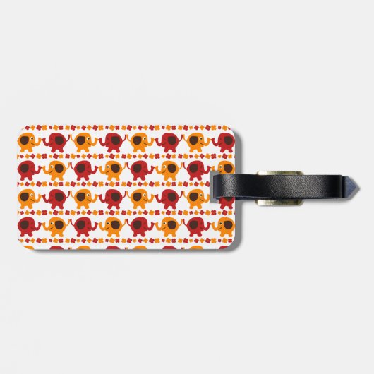 トランクを握っているかわいく赤いオレンジ象の友人 ラゲッジタグ (裏面横)