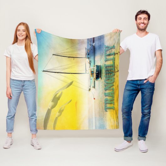 トランクイリティセーロボートオンビーチサンセットシーンリー フリースブランケット (インサイチュ)