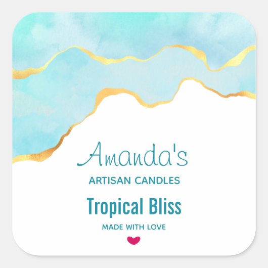 トランクトロピカルグリーン&金ゴールド縁どキャンドルビズ スクエアシール (正面)