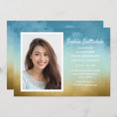 トランクパーティードームシャワースカイブルー金ゴールドフォトガール 招待状 (正面/裏面)