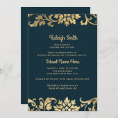 トランクパーティーネイビーブルーヴィンテージ金ゴールド卒業 招待状 (正面/裏面)