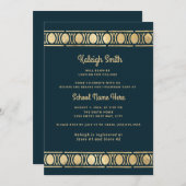 トランクパーティーネイビーブルー金ゴールド卒業 招待状 (正面/裏面)