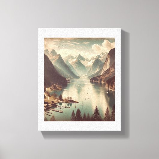 トランクルアルパインレイク – ヴィンテージスタイルマウンテンランド キャンバスプリント (正面)