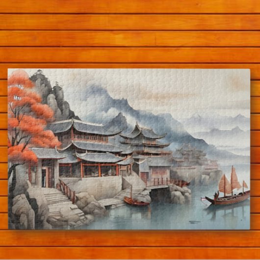 トランクルオリエンタル魚釣り村のシーン ジグソーパズル