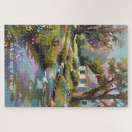 トランクルカントリーサイドリトリートコテージウォーターカラー ジグソーパズル (横)